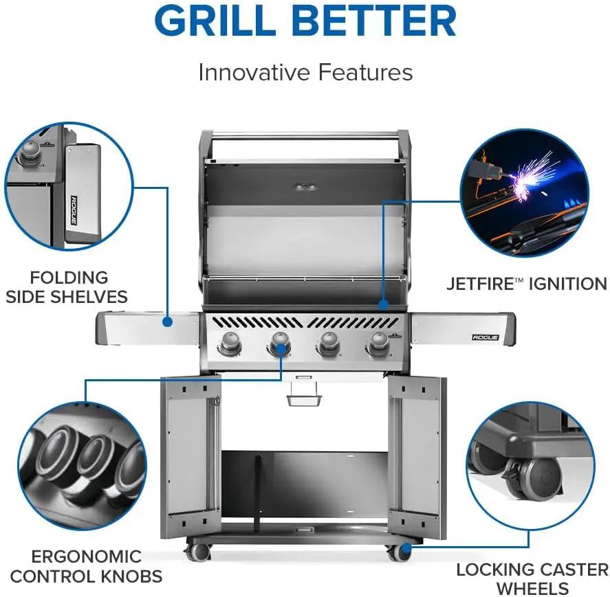 Napoleon Rogue 525 Propane Gas Grill, Stainless Steel, Durable 4-Burner Outdoor BBQ by GreenHaven Gardens