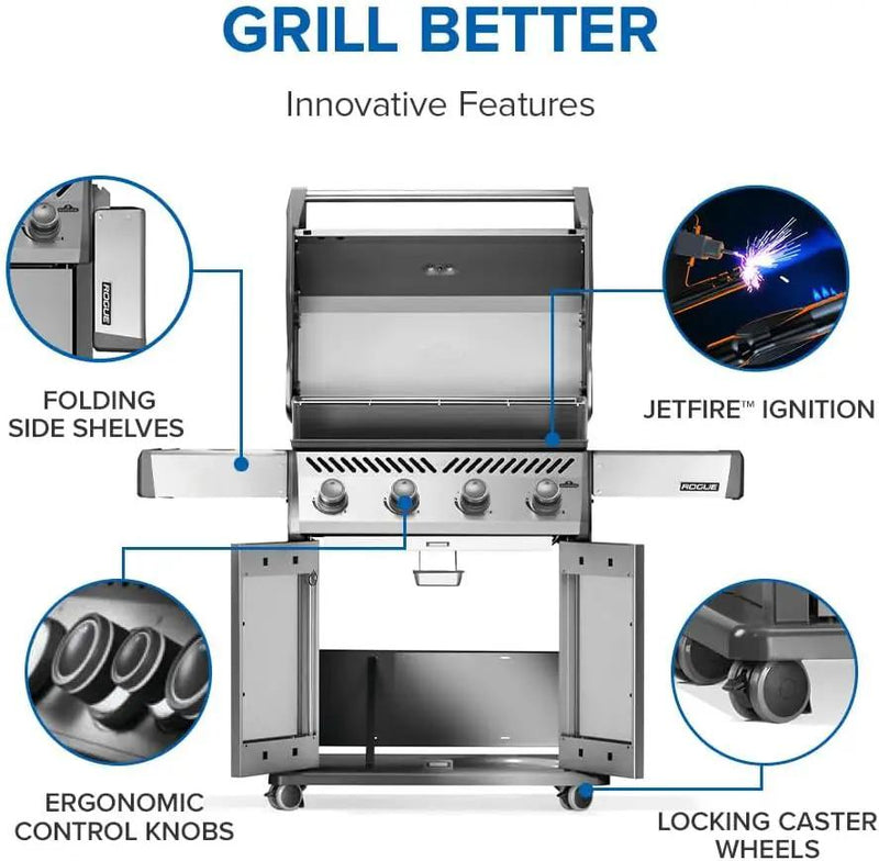 Napoleon Rogue 525 Propane Gas Grill, Stainless Steel, Durable 4-Burner Outdoor BBQ by GreenHaven Gardens