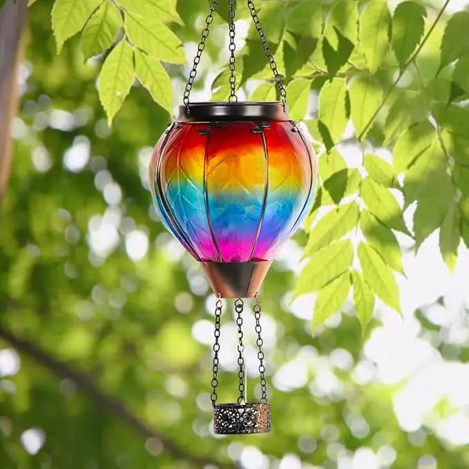 Starsoul Hot Air Balloon Solar Lantern with Candle Holder Solar Hot Air Balloon Flickering Flame Hanging Garden Light Waterproof Glass Hot Air Balloon Solar Lamp Decorative for Lawn Porch Tree Yard by GreenHaven Gardens