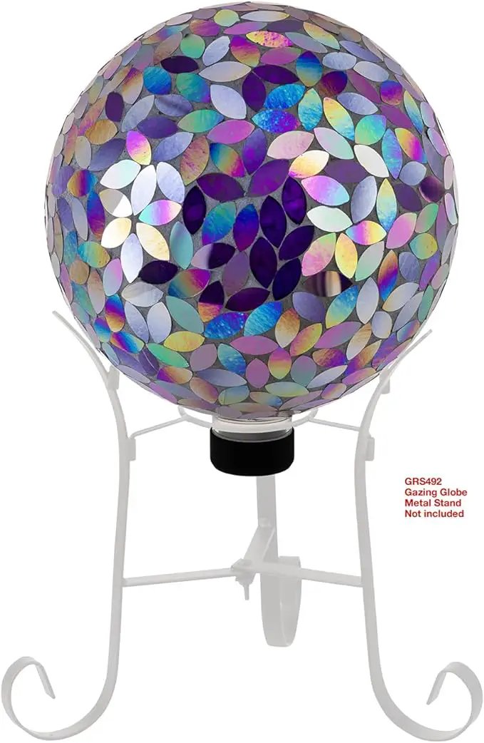 Alpine Corporation 10" Diameter Indoor/Outdoor Glass Mosaic Gazing Globe Yard Decoration, Purple Pearlized Petals Design by GreenHaven Gardens