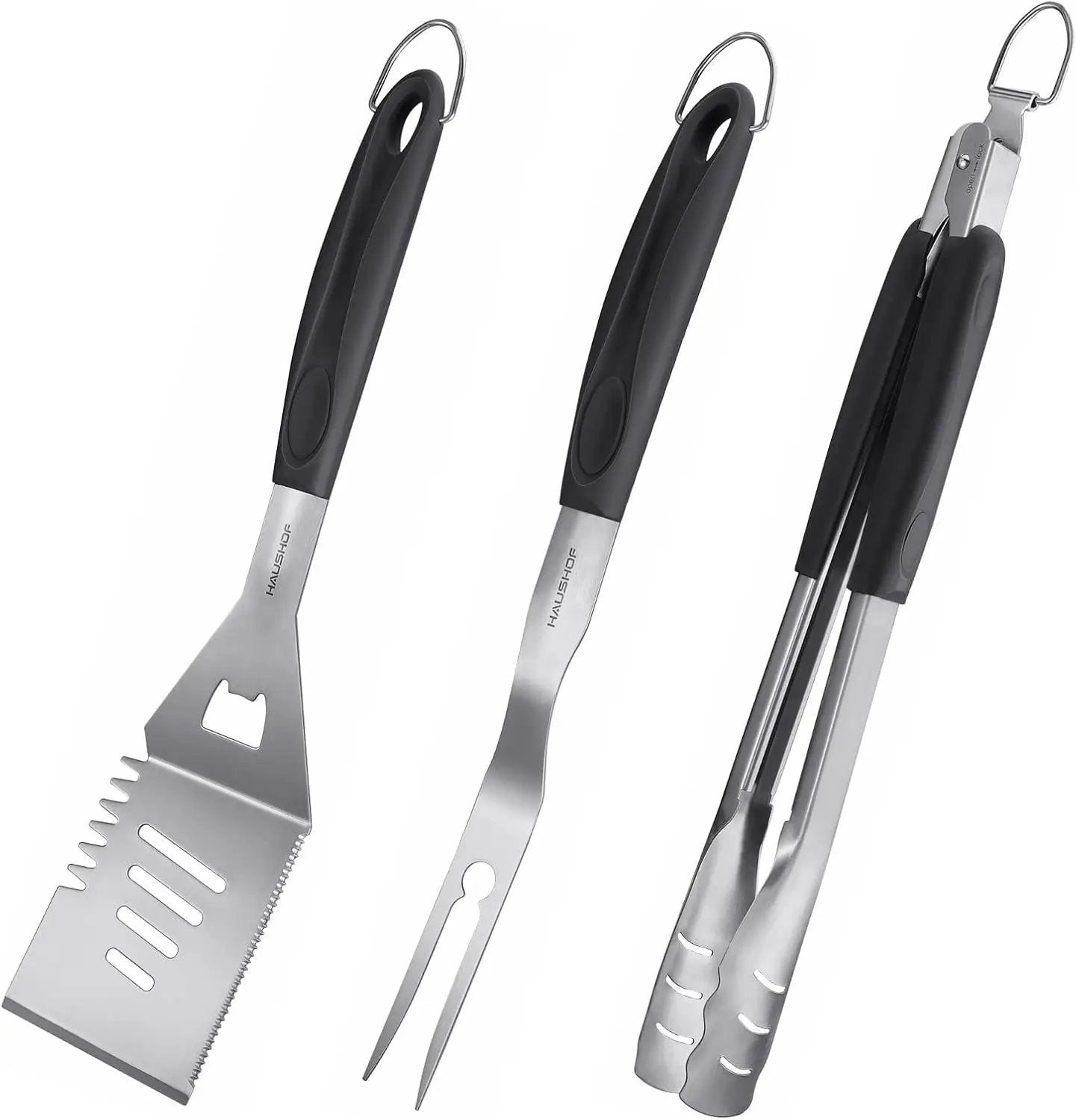 HAUSHOF Large Grill Accessories Heavy Duty BBQ Set Gifts for Men/Women - Premium Stainless Steel Spatula, Fork & Tongs, Barbecue Utensils Tool Kit Gift for Grilling Lover Outdoor by GreenHaven Gardens