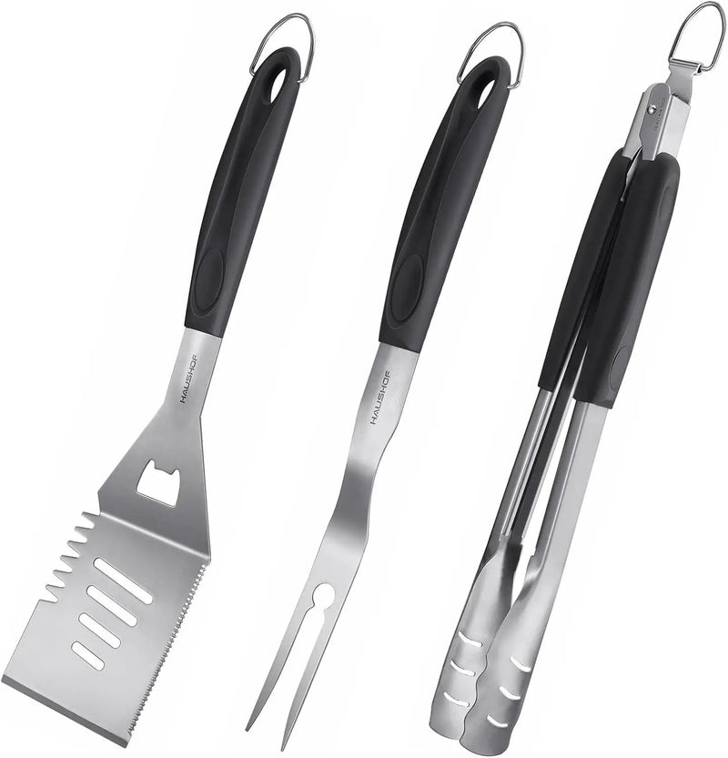 HAUSHOF Large Grill Accessories Heavy Duty BBQ Set Gifts for Men/Women - Premium Stainless Steel Spatula, Fork & Tongs, Barbecue Utensils Tool Kit Gift for Grilling Lover Outdoor by GreenHaven Gardens