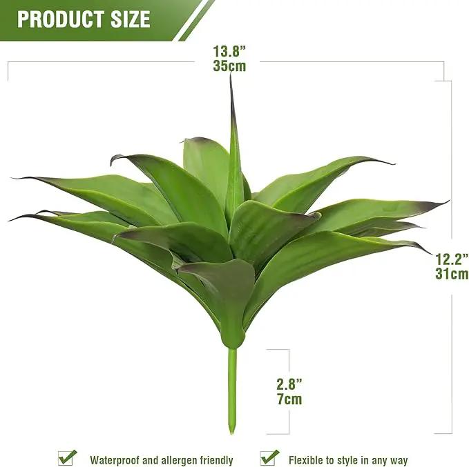 Fake Plants Artificial Agave Plants,Large UV Resistant Fake Agave Planters for Indoor and Outdoor Decorating Tropical Plant Succulents Greenery Indoor Decor13.8 (2Pack, Dark Green) by GreenHaven Gardens