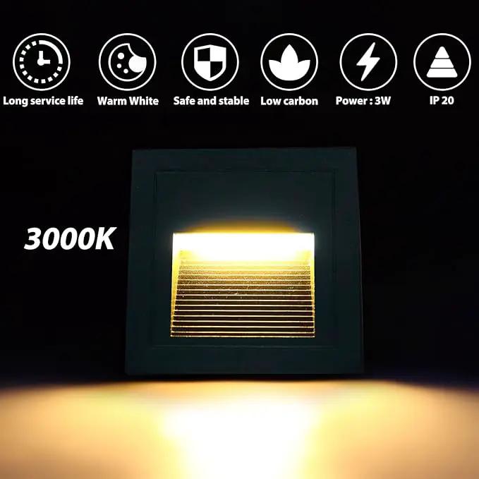 4pcs/3W Wall Recessed Stair Lights LED,Warm White,Indoor Step Light,Square Recessed Wall Light,Grey Cover Staircase Light IP20 for Indoor Stairs, Home, Kitchen, Attic, Aisle by GreenHaven Gardens