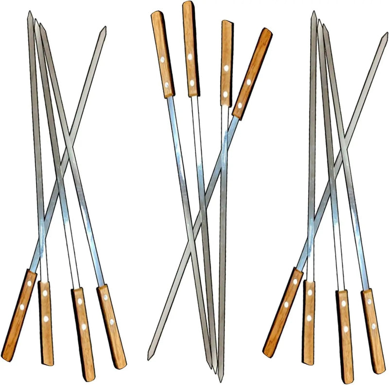 12 Pack Kebab Skewers 22 Inch Stainless Steel Grilling BBQ Skewer Reusable Barbecue Skewers Flat Stick with Wood Handle,Ideal for Koubideh Brazilian Chicken Shrimp Turkish Shish Kabob by GreenHaven Gardens