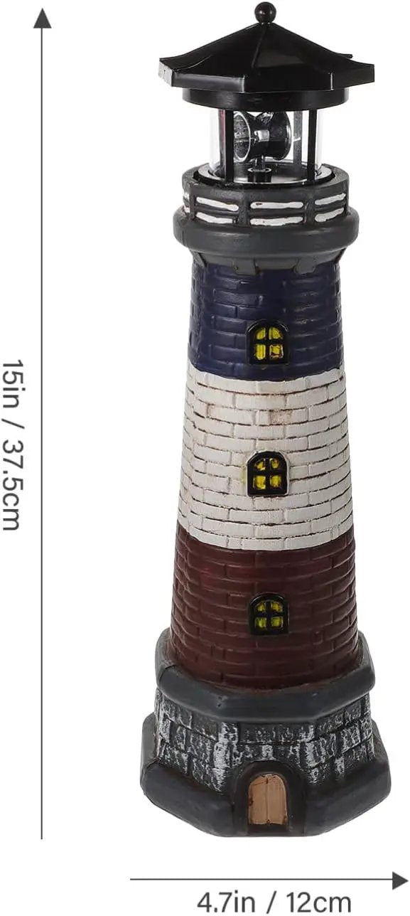 Solar Light Tower Lighthouse Night Light Solar Rotating Lighthouse Outdoor Lighthouse Ornaments Outdoor Solar Lantern Garden Decor Street Light Resin to Rotate by GreenHaven Gardens
