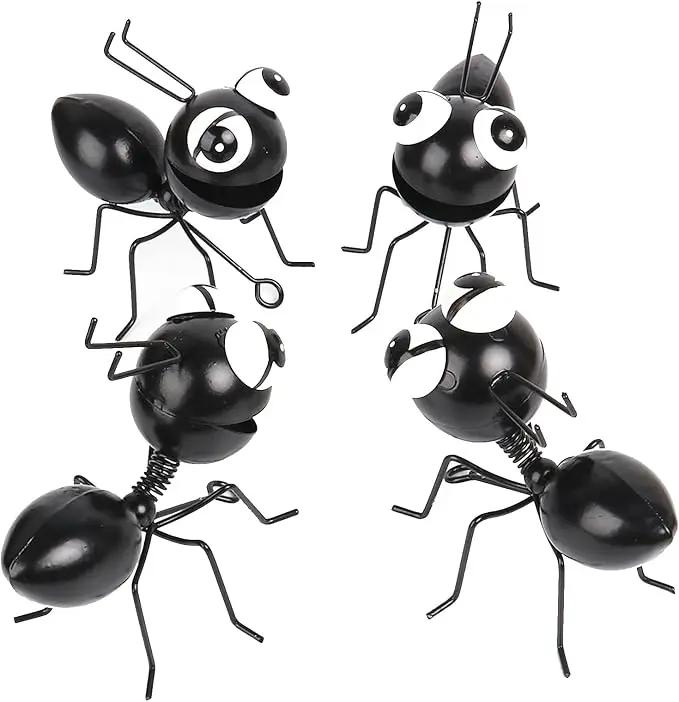 Metal Yard Art Garden Decorative Cute Ant Outdoor Wall Sculptures - Set of 4 Black by GreenHaven Gardens