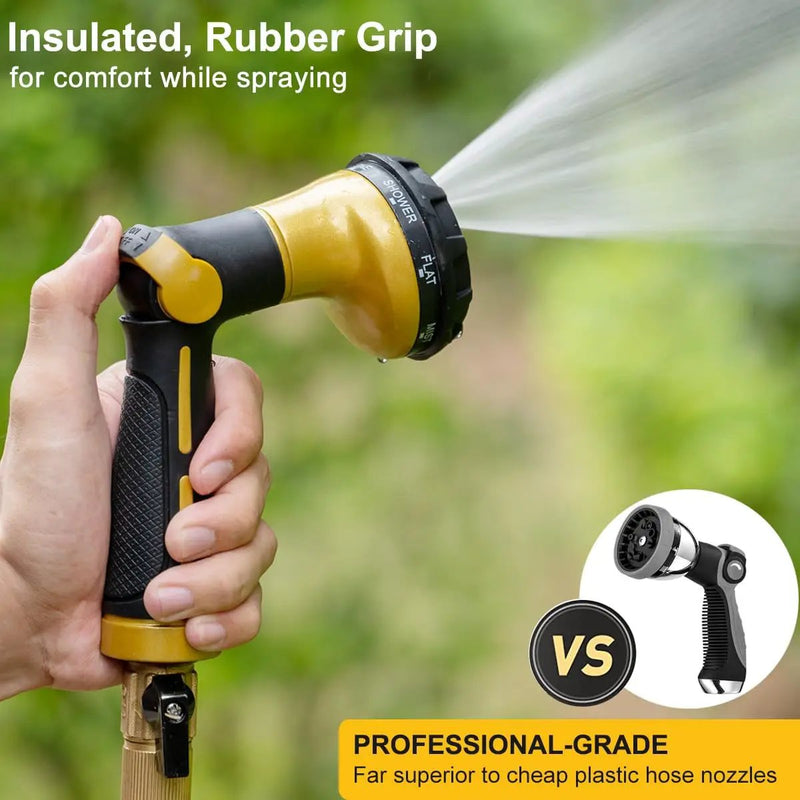 FANHAO Garden Hose Nozzle Heavy Duty, 100% Metal Water Hose Sprayer with 8 Spray Patterns, High Pressure Spray Nozzle Thumb Control On Off Valve for Outdoor Lawn & Plant Watering, Car & Pet Washing by GreenHaven Gardens