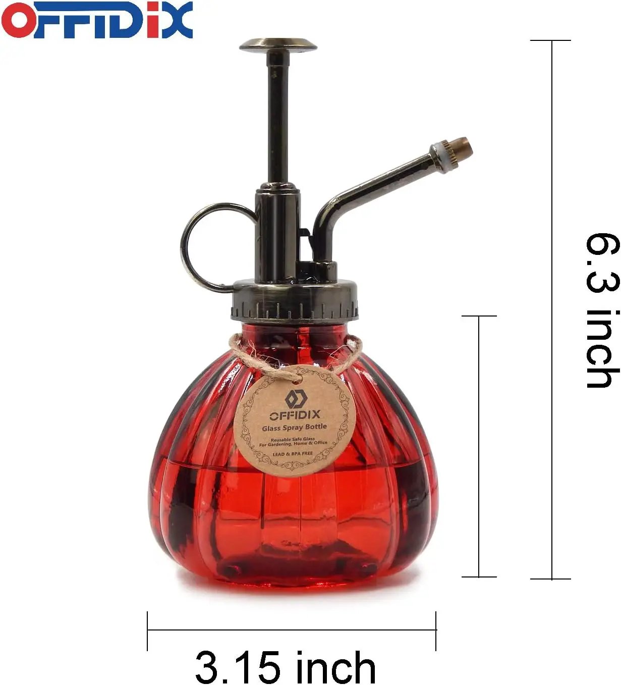 OFFIDIX Plant Glass Spray Bottle,Flower Mister Indoor Plant Watering Can Pot 6.3" Tall Vintage Pumpkin Style with Bronze Plastic Top Pump One Hand Small Watering Cans for House Plants(Red) by GreenHaven Gardens