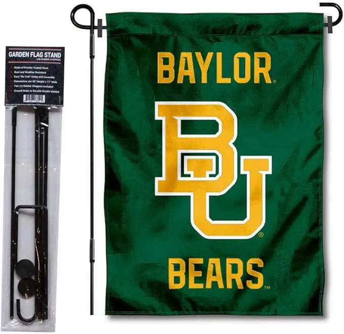 College Flags & Banners Co. Baylor Bears Garden Flag with Pole Stand Holder by GreenHaven Gardens