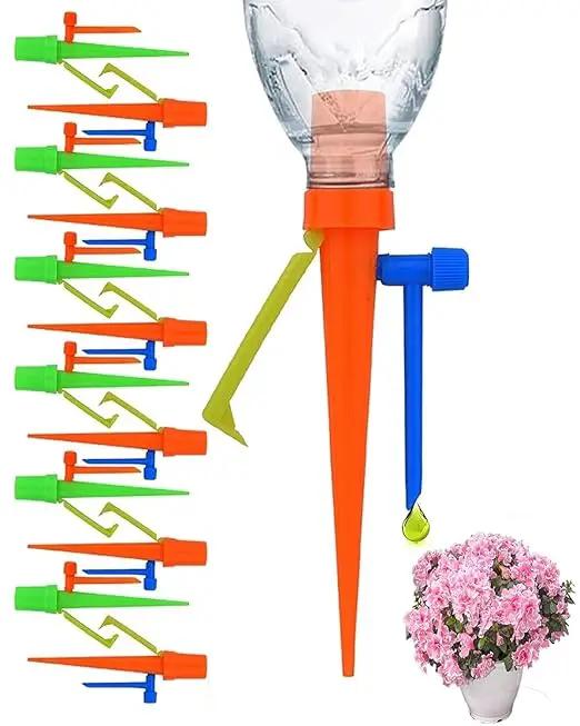Upgrade Self Watering Planter Insert, Self Watering Spike with Long Dripper & Valve Switch, Adjustable Plant Watering Devices, Automatic Watering System for Outdoor & Indoor Plants (12, Green+Orange) by GreenHaven Gardens