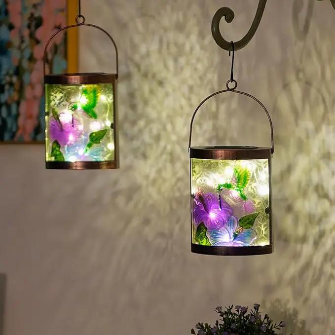 Starsoul 2 Pack Hanging Solar Lantern Outdoor Waterproof Glass Hummingbird Decorative Solar Lights for Outside Garden Yard Table Patio Decor by GreenHaven Gardens