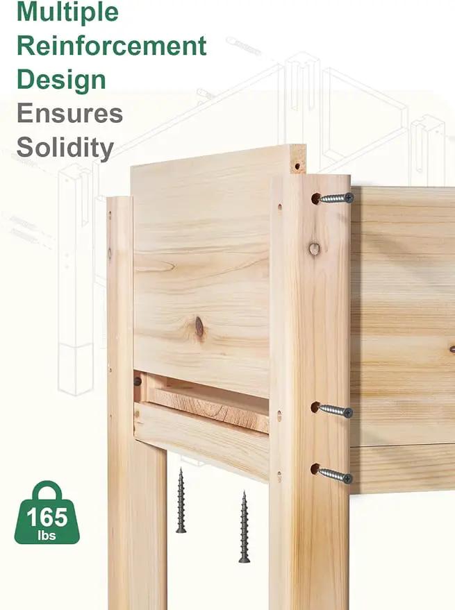 MIXC Wooden Raised Garden Bed with Legs, 32”L X 16”W, Elevated Reinforced Large Planter Box for Vegetable Flower Herb Outdoors - Beam and Column Structure - Unmatched Strength Outlast by GreenHaven Gardens