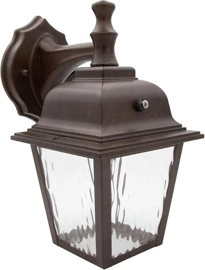 Maxxima LED Porch Lantern Outdoor Wall Light Fixture - Aged Bronze, Clear Water Glass, Photocell Sensor, 875 Lumens, 3000K Warm White, Dusk to Dawn Light Sensor, Exterior Decorative Light by GreenHaven Gardens