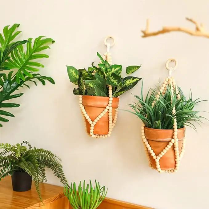 Artilady 2 Pack Beaded Plant Hanger Indoor - Macrame Hanging Planters for Plants Holder No Tassels with Wooden Beads Boho Farmhouse Rustic Home Decor by GreenHaven Gardens