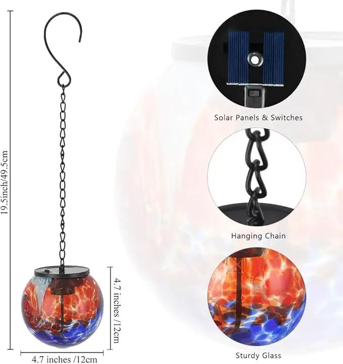 Hanging Solar Lanterns Outdoor Waterproof, Hanging Glaze Glass Solar Lantern, Gazing Ball Lantern Waterproof Decor for Yard Garden Patio by GreenHaven Gardens