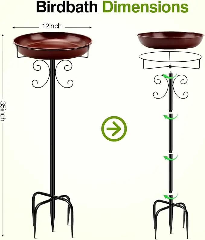 Daoeny Heavy Duty Bird Baths for Outdoors, 35In Outdoor Freestanding Birdbaths & Birdfeeder, Bird Bath Feeder Bowl with Metal Stake Garden Patio Yard Lawn Decor, Upgraded 5-Pronged Base (Brown) by GreenHaven Gardens