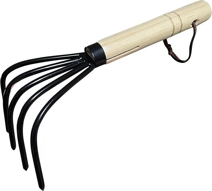 Garden Guru Hand Rake Cultivator Claw Soil Tiller - Military Grade Steel - Rust Resistant - 5 Tine Japanese Ninja Claw - Comfortable Wood Handle - Perfect Pulverized and Aerated Soil (4 Pack) by GreenHaven Gardens