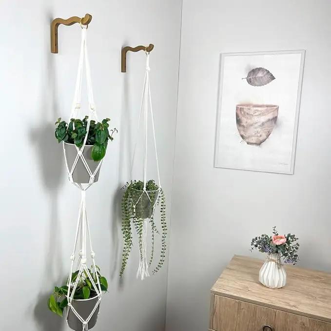 2-Piece Set of Wavy Wooden Wall Planters for Indoor Plants 6 Inch - Natural Plant Hook for Wall Plant, Wind Chimes, Flower Brackets - Durable Bracket Plant Hanger (Bronze) by GreenHaven Gardens