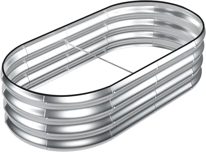 SnugNiture Galvanized Raised Garden Bed, 4x2x1ft Oval Metal Planter Box for Planting Outdoor Plants Vegetables by GreenHaven Gardens