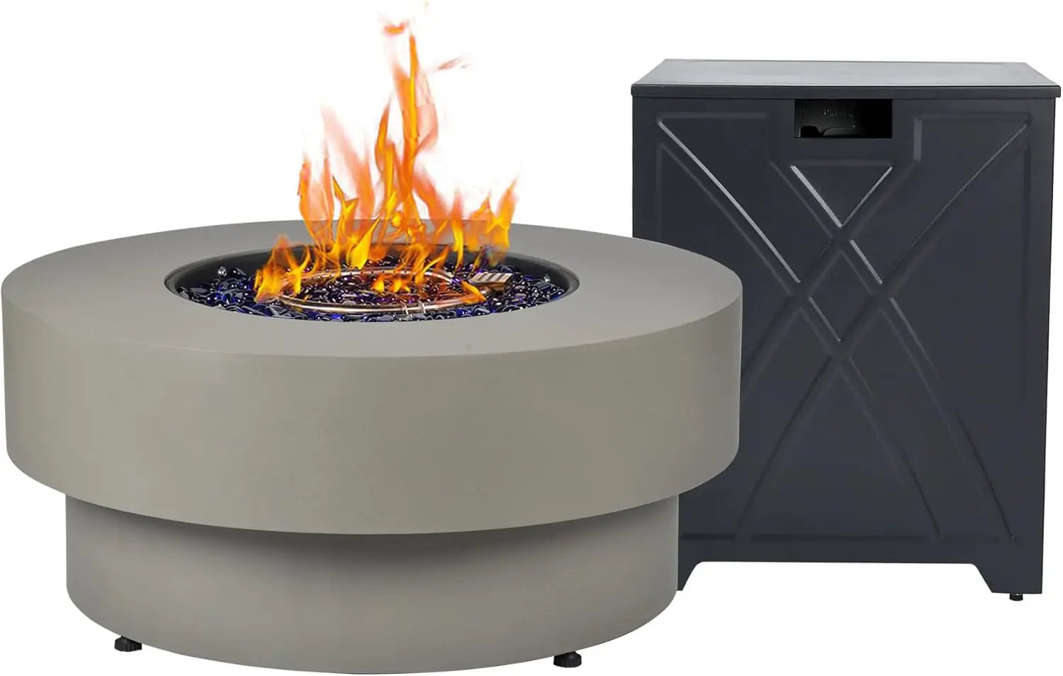 32.5-inch Outdoor Gas Fire Pit with 20lb Propane Tank Cover Table, 50,000BTU Propane Gas Fire Pits for Outside Patio w/Round Burner Lid, Glass Rocks, Pre-Attached 10ft External Gas Hose by GreenHaven Gardens