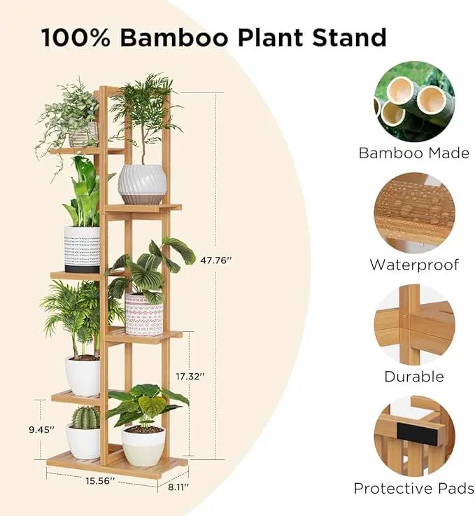 H HOMEXIN Bamboo Plant Stand Rack - Indoor & Outdoor Plant Stand 6 Tier 7 Potted Multiple Flower Planter Pot Holder Shelf Rack Display for Patio Garden Corner Balcony Living Room by GreenHaven Gardens
