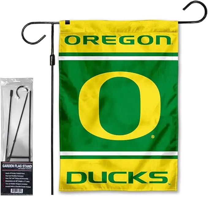 College Flags & Banners Co. Ducks Garden Banner Flag with Flag Pole Stand Set by GreenHaven Gardens