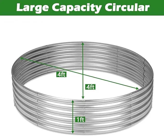 OUSHENG 4x4x1ft Round Galvanized Raised Garden Beds Outdoor, Steel Fire Pit Ring Flower Planter Large Metal Above Ground Boxes Kit for Gardening Vegetables Outside by GreenHaven Gardens
