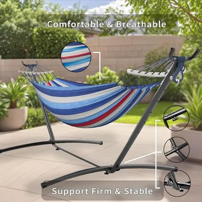 Double Hammock, Heavy Duty Portable, 500 lb Weight Capacity, Perfect for Both Indoors and Outdoors, 2 Person Hammock with Carrying Bag, Fine Blue by GreenHaven Gardens
