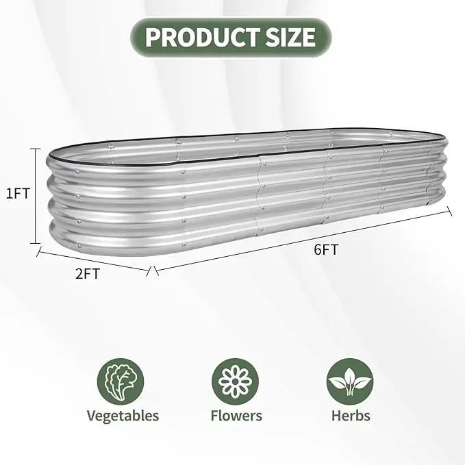 1MORE Galvanized Raised Garden Bed- Planter Garden Boxes Outdoor, Raised Beds for Gardening, 6x2x1ft Metal Garden Bed Kit for Vegetables Flower, Planter Raised Beds with Protective Tape & Tools.Silver by GreenHaven Gardens