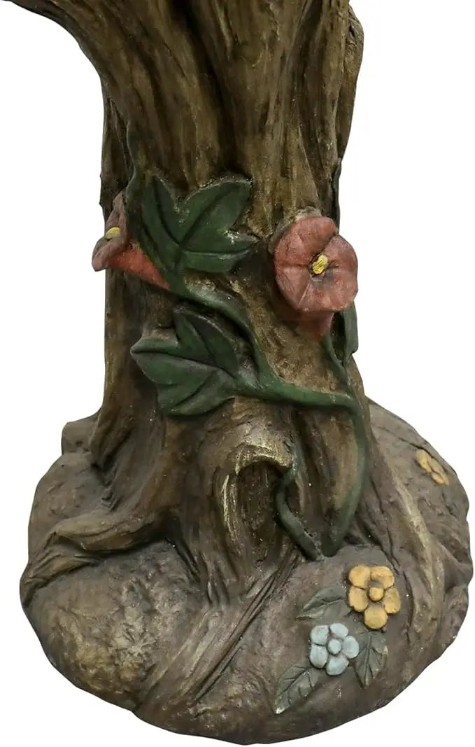 SunJet 25.5 Inch Heigh Wood-Look Concrete Bird Bath with Decorative Faux Bird – birdbath Rustic & Long-Lasting Design, Enhances Garden, Patio, Yard, Lawn Décor by GreenHaven Gardens