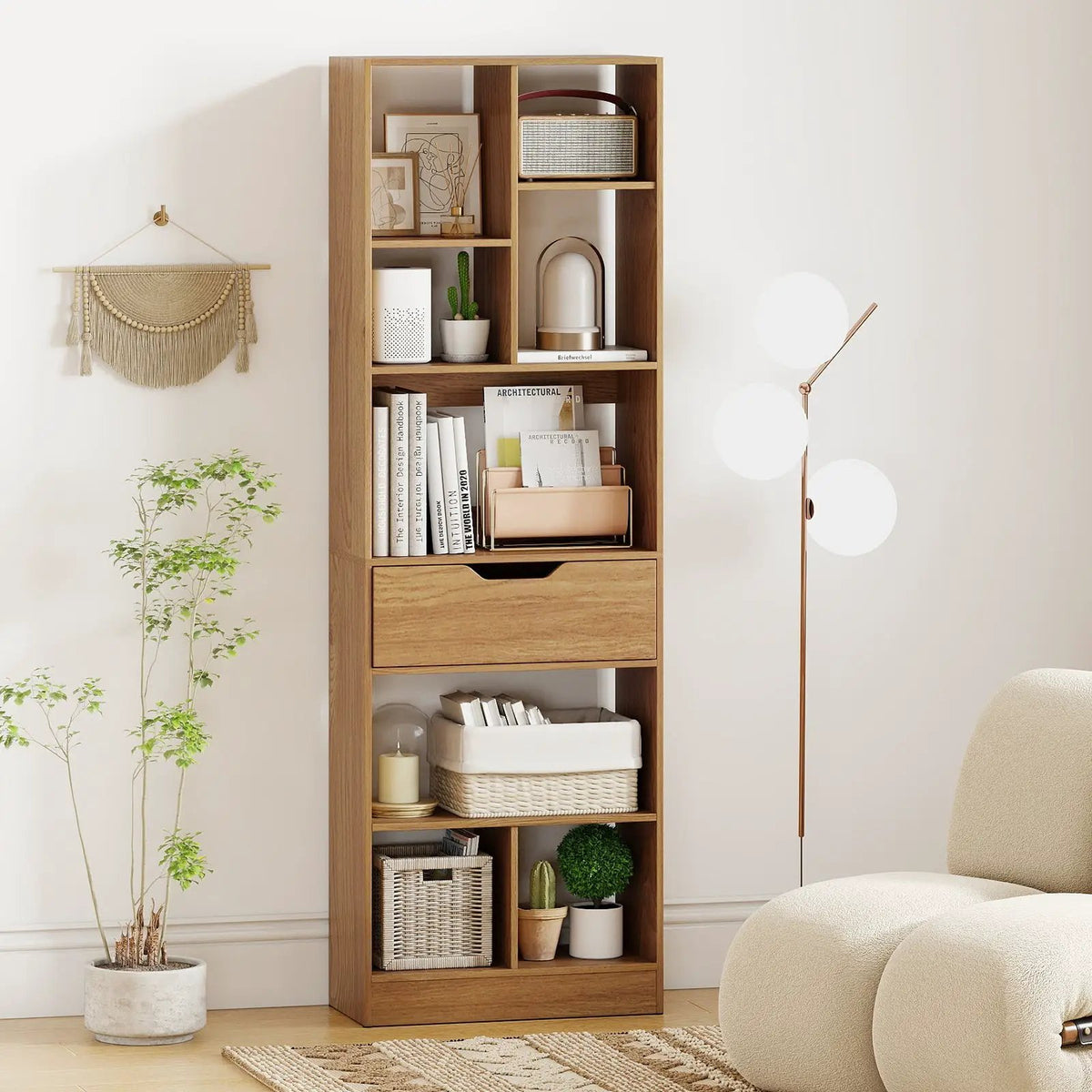 61inch Tall Freestanding Bookcase with Drawer 8-Cube Storage Organizer, photo 15 of 16