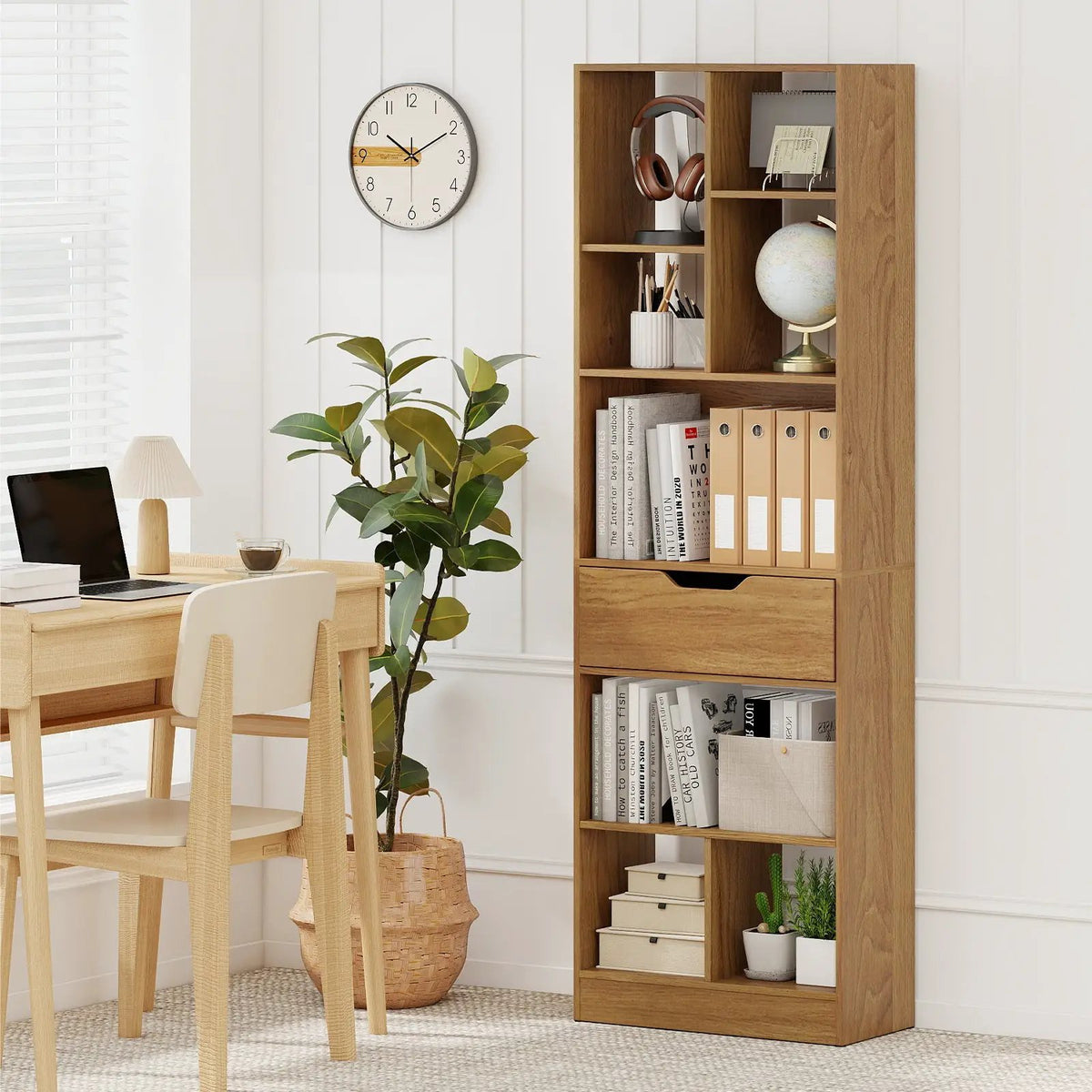 61inch Tall Freestanding Bookcase with Drawer 8-Cube Storage Organizer, photo 13 of 16