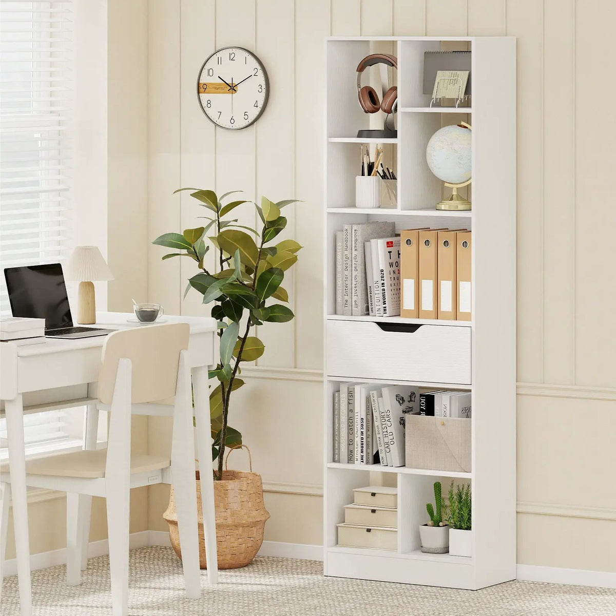 61inch Tall Freestanding Bookcase with Drawer 8-Cube Storage Organizer, photo 14 of 16