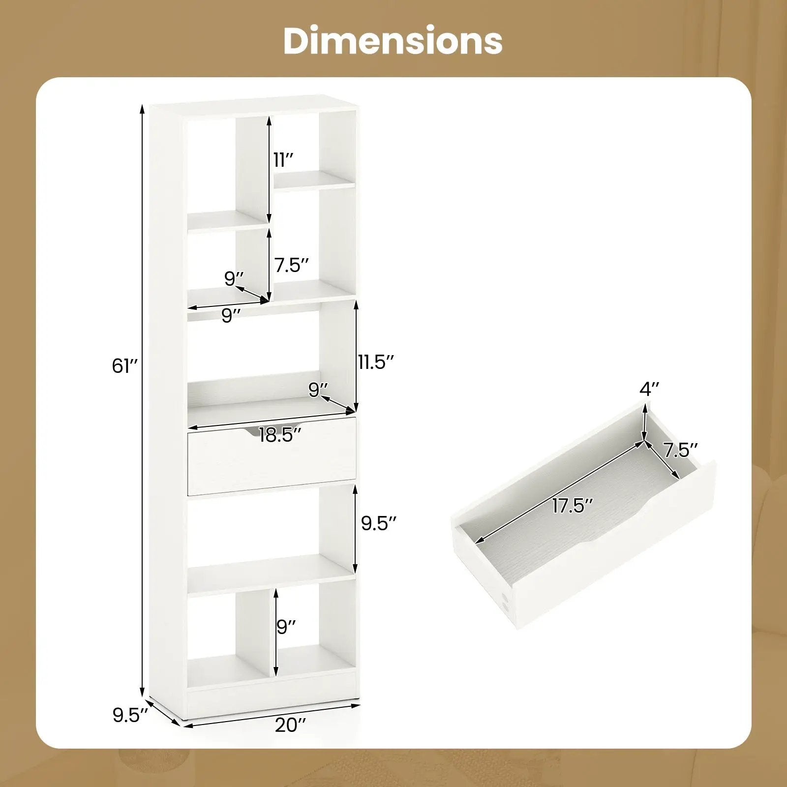 61inch Tall Freestanding Bookcase with Drawer 8-Cube Storage Organizer by DirectDeals