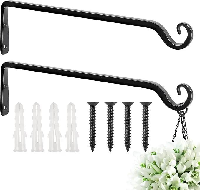FEED GARDEN 15 Inch 2 Pack Hand-Forged Hanging Plant Bracket Heavy Duty Metal Plant Hangers for Outdoor Hanging Bird Feeders Lanterns Wind Chimes Black by GreenHaven Gardens