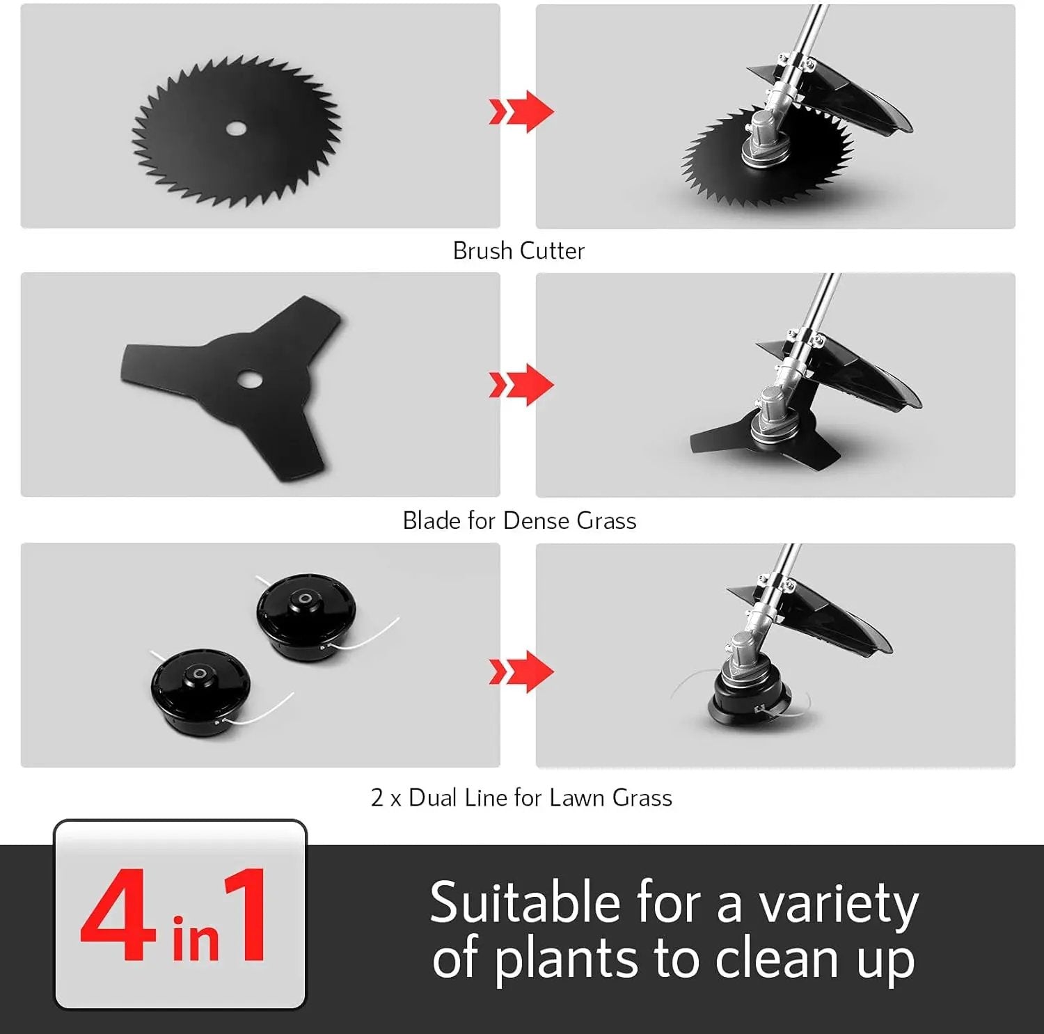 COOCHEER Brush Cutter Gas Powered 58cc, 4 in 1 Weed Wacker, 2-Cycle String Trimmers Gas Brush Cutter Straight Shaft Gas Grass Trimmer for Lawn and Garden Care Trimming, Red by GreenHaven Gardens
