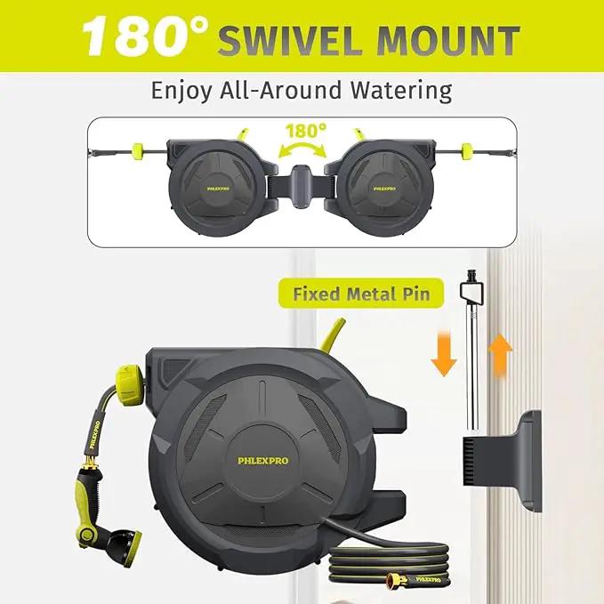 Retractable Garden Hose Reel 5/8 in x 75 ft Heavy Duty Automatic Water Hose Reel Wall Mounted with 10 Pattern Nozzle,Any Length Lock, Slow Return System, 180°Swivel Bracket by GreenHaven Gardens