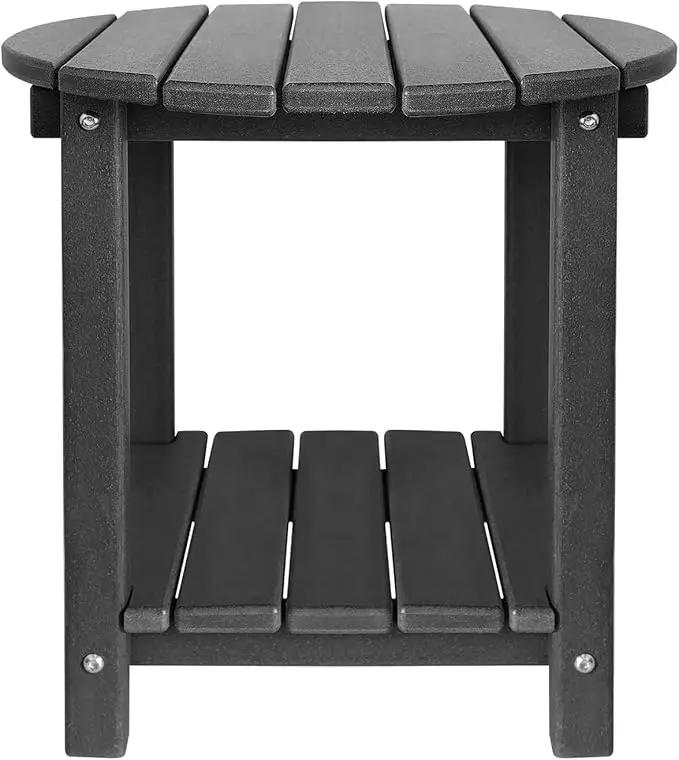 Adirondack Round Outdoor Side Table 2-Tier Storage Patio Side Table, HDPE End Tables for Backyard Pool Porch Garden Lawn (Black) by GreenHaven Gardens