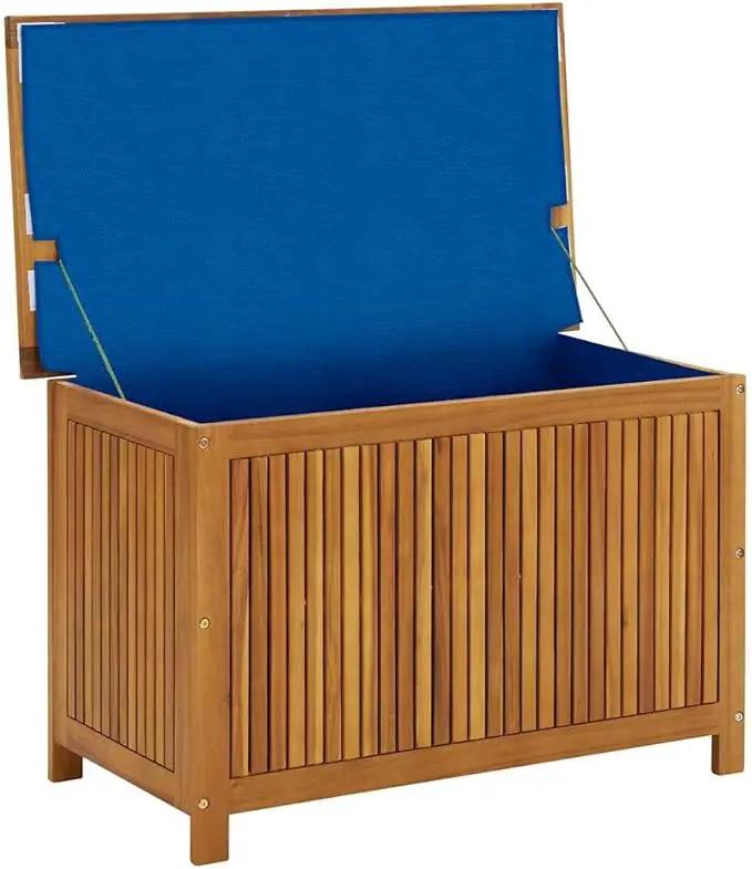 vidaXL Wooden Deck Box - Outdoor Teak Storage Chest, Ideal for Patio Furniture Cushions, Pool Accessories, Garden Tools - Water-Resistant Bag Inside - 35.4''x19.7''x22.8'', Solid Acacia Wood by GreenHaven Gardens
