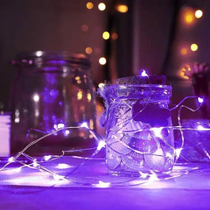YEGUO 4 Pack Purple Solar Fairy Lights Outdoor Waterproof, Each 33ft 100 LED String Lights 8 Modes Silver Wire by GreenHaven Gardens