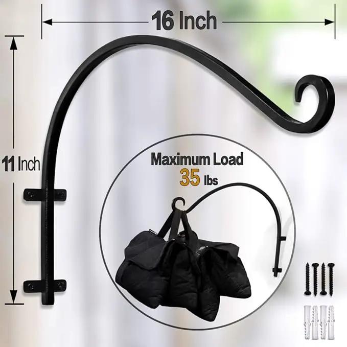 AJART Plant Hanger Bracket Outdoor: 16-Inch Metal Bird Feeder Wall Hook - Heavy Duty Plant Hanger Hooks for Hanging Flower Baskets by GreenHaven Gardens