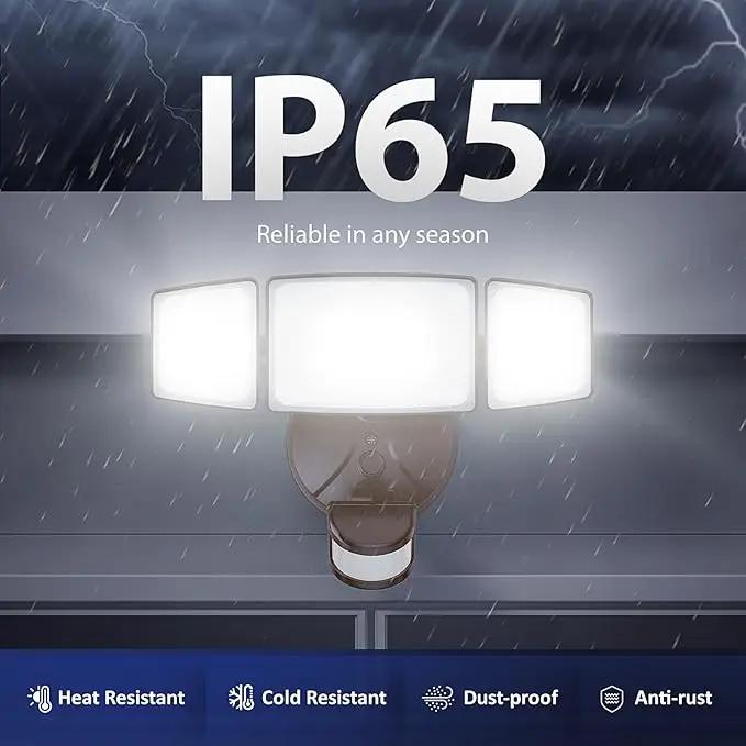 Onforu 65W LED Security Lights Motion Sensor Light Outdoor, 6500LM, 6500K, IP65 Waterproof, Flood Light Outdoor Motion Detector with Adjustable 3 Head, Hardwired Wall Light for Entryway, Yard (Brown) by GreenHaven Gardens