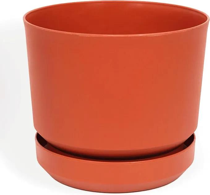 Elly Décor 14 inch Plastic Cylinder Planter Pot with Self-Watering Saucer and Drainage Hole,Lightweight & Extremely Durable, 14"x 14", Terracotta by GreenHaven Gardens