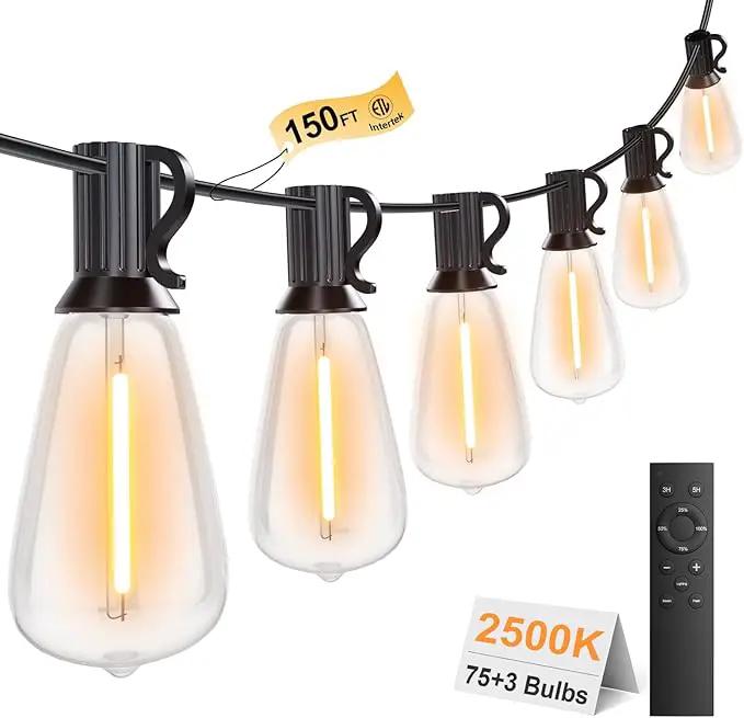 150FT Outdoor String Lights with Remote, Garden Patio Decor with 2500K Warm White, 75+3 LED Edison Bulbs, Support Timer Dimmable Waterproof Shatterproof for Yard Outside Porch Deck Backyard by GreenHaven Gardens