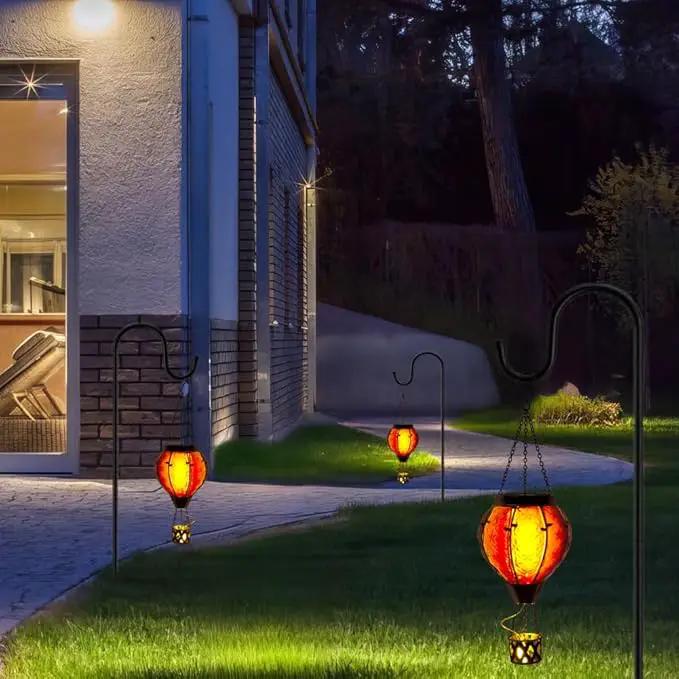 2PCS Hot Air Balloon Solar Lantern with Flame Flickering Light LED Glass Hanging Solar Lanterns Outdoor Waterproof Hot Air Balloon Decoration Outdoor Light for Patio Tree Yard Garden Decor by GreenHaven Gardens