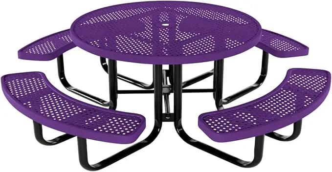 Coated Outdoor Furniture Heavy-Duty Portable Outdoor Kids Table with Umbrella Hole, Punched Steel Kids Picnic Table, Commercial-Grade, Made in America (46 In, Round, Childrens, Purple) by GreenHaven Gardens