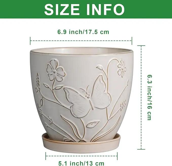 6 Inch Ceramic Plant Pot for Indoor Plants Outdoor Round Planter Flower Pot with Drainage Hole and Saucer for Home Garden Office Decor White by GreenHaven Gardens