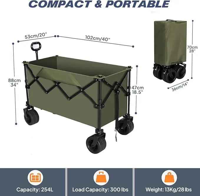 Chihee Garden Cart Collapsible Outdoor Utility Wagon Cart,Folding Beach Cart Oversized Capacity 254L,Heavy Duty Portable Wagon All Terrain Wheels Oversized Side Pocket 2 Drink Holders for Camping by GreenHaven Gardens