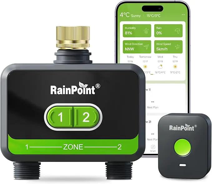 RainPoint WiFi Water Timer for Garden Hose with Brass Inlet, 2-Zone Smart Hose Timer, WiFi Irrigation Controller, Automatic Sprinkler Watering System for Lawns and Yard by GreenHaven Gardens